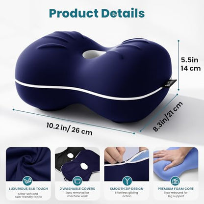 Knee Pillow for Side Sleepers - Smooth Spine Alignment Pillow, Memory Foam Knee Pillows for Back Hip Pain, Spine Aligning, Sciatica, Surgery Recovery (Blue+Grey 2 Cover, Without an Elastic Band) - color: Blue+grey 2 Cover