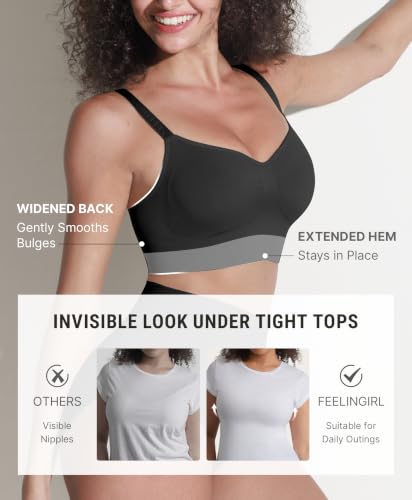 FeelinGirl Bras for Women Comfy Seamless Wireless Bralettes - color: Black, size: Large