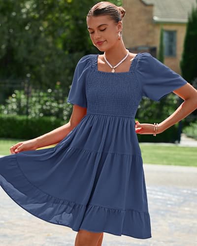 BTFBM Women's Summer Smocked Mini Dress 2026 - color: Grey Blue, size: X-Large