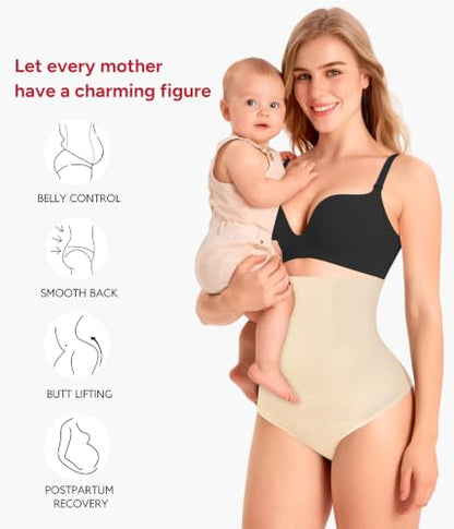 Nebility Tummy Control Shapewear Panties Seamless High Waist Thong Girdle - color: Beige, size: Medium