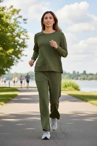 Lounge Sets for Women 2 Piece Outfits Comfy Sweat Track Suits Matching Set - color: A-armygreen, size: Medium