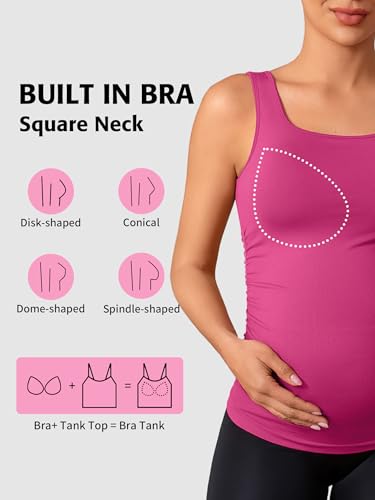 ATTRACO Maternity Tank Tops Seamless Side Ruche Sleeveless Pregnancy Basic Shirt with Built in Bra - color: Magenta Purple, size: Medium