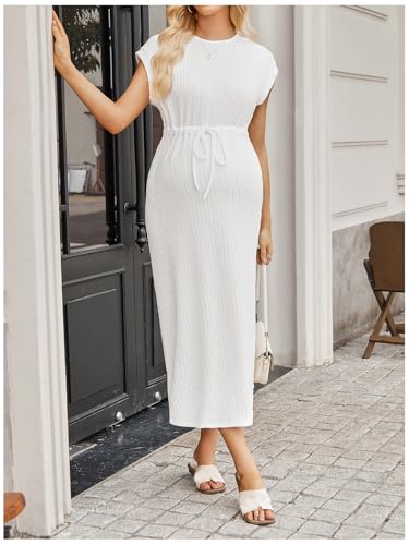 OYOANGLE Women's Maternity Summer Casual Short Sleeve Long Midi Dress - color: Khaki, size: X-Large
