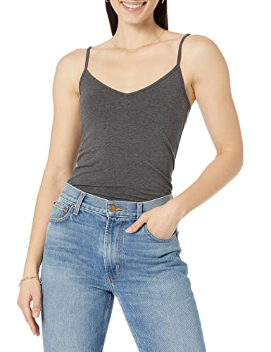 Amazon Essentials Women's Slim-Fit V-Neck Cami, Pack of 4 - color: Black/White/Charcoal Heather/Light Grey Heather, size: Medium