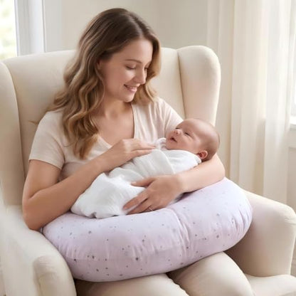 U-Shape Breastfeeding Nursing Pillow Set, 1 Insert and 2 Removable Covers - color: White & Grey Star River