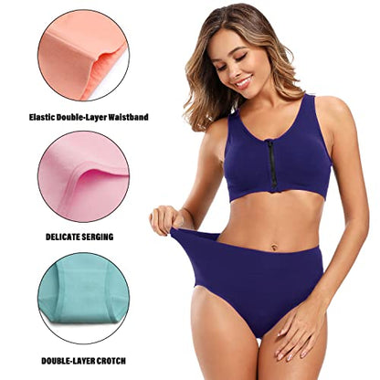 Molasus Women's Cotton Underwear High Waisted Full Coverage Ladies Panties (Regular & Plus Size) - color: Multicolor-5pack-a4, size: X-Large