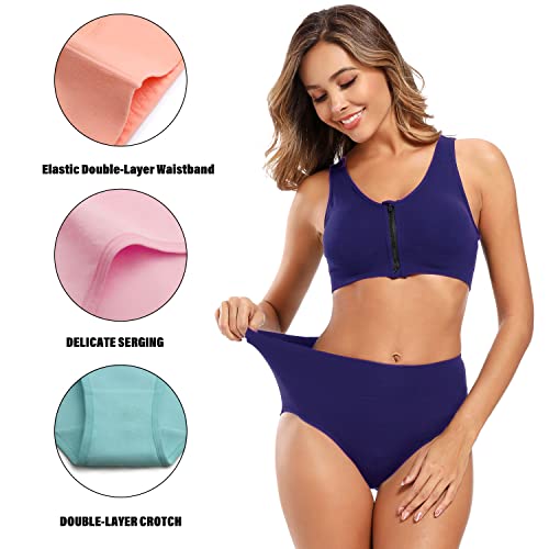 Molasus Women's Cotton Underwear High Waisted Full Coverage Ladies Panties (Regular & Plus Size) - color: Multicolor-5pack-a4, size: Large