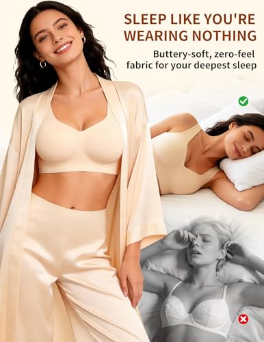 Wireless Pullover Sleep Bras for Women Seamless No Underwire T Shirt Bra - color: Nude, size: Small
