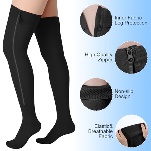 Sosation Thigh High Zipper Compression Socks Women - color: Black, size: Large