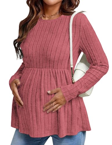 Maternity Shirts Dressy Long Sleeve Pregnancy Fall Tops Work Blouses - color: Dusty Rose, size: Medium