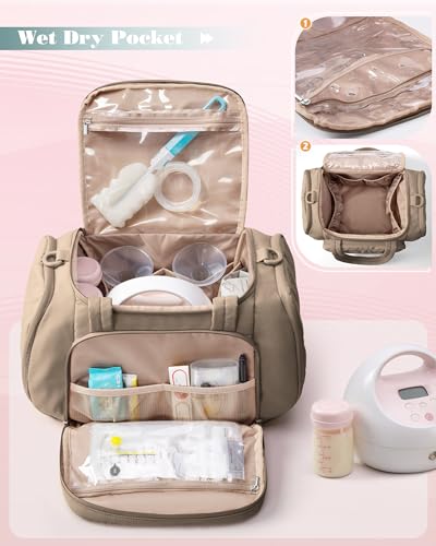 Marscamd Quilted Breast Pump Bag Compatible with Spectra S1 and S2 - color: Camel