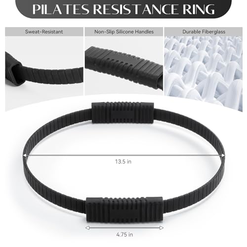 Pilates Kit, 13.5" Pilates Ring with Mini Ball & Resistance Bands - color: Black, size: Pilates Kit