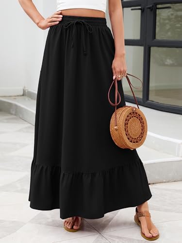 Heymoments High Waisted Maxi Skirts for Women with Pockets - color: A01-black, size: Medium