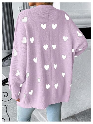 MakeMeChic Women's Maternity Heart Sweater Cardigan Fall Winter Clothes - color: Purple, size: Medium