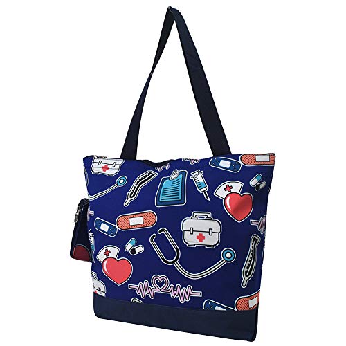 NGIL Medium Canvas Tote Bag with Coin Purse - color: Nurse Theme-navy