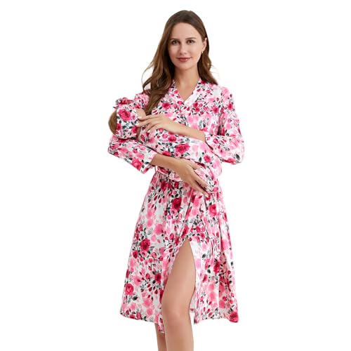 Galabloomer Maternity Robe and Receiving Blanket, Matching Mommy Labor Robe - color: Rose, size: Small