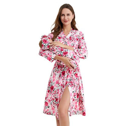 Galabloomer Maternity Robe and Receiving Blanket, Matching Mommy Labor Robe - color: Rose, size: Small