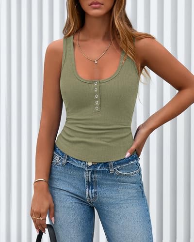 BTFBM Women's Ribbed Summer Tank Tops 2026 - color: Bean Green, size: Medium