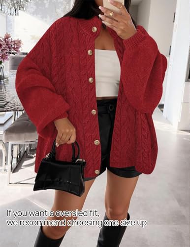 ZESICA Women's Oversized Chunky Knit Cardigan Sweaters Fall Fashion - color: Red, size: Medium