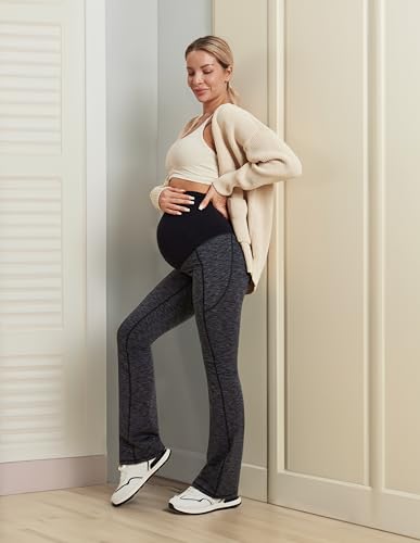 Fleece Lined Maternity Pants for Women Soft Maternity Leggings Over Belly - color: Spacedye Mattblack, size: Medium