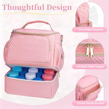 Wearable Breast Pump Bag with Cooler Compartment & Ice Pack & Mat - color: Pink