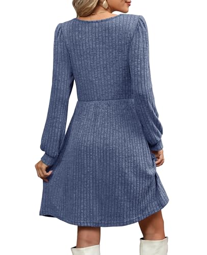 CzzzyL Womens Nursing Fall Dresses Square Neck Knit Sweater with Pockets - color: Blue, size: Medium