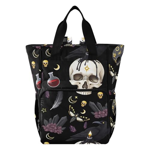 MNSRUU Goth Skull Moth Multifunction Travel Diaper Tote Changing Backpacks for Moms Dads - color: Goth 04
