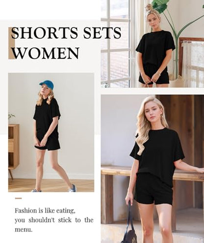MARZXIN Women 2 Piece Short Set with Vertical Stripes Summer Cruise Outfits - color: Black, size: Large