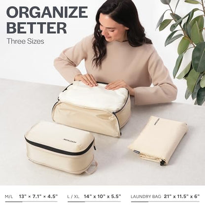 Aerotrunk Ultralight Compression Packing Cubes for Travel, 3-Pack, Beige - color: Beige, size: 3-Pack