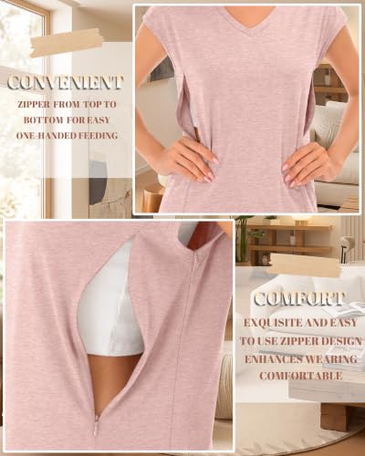 3 Pack Womens Nursing Tops V Neck - color: Light Pink, Blue Green, Black, size: Small