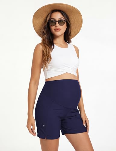 Maternity Swim Board Shorts Over The Belly - color: Navy Blue, size: Small