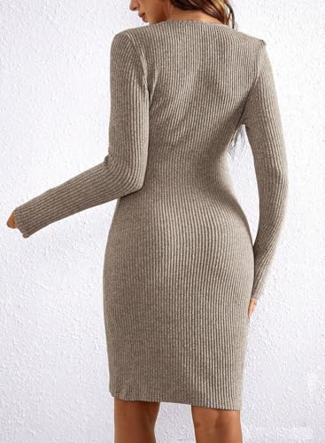 BLENCOT Maternity Dress Fall Long Sleeve Wrap Bodycon Pregnancy Dresses - color: Khaki, size: XX-Large