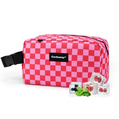 Cerbonny Small Cooler Bag,Freezable Lunch Bag,Built-in Ice Pack - color: Pink Checkerboard