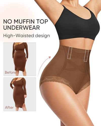 Women's Underwear 4 Pack High Waisted Tummy Control Ladies Panties with Lace Comfortable Briefs Full Coverage - size: Small