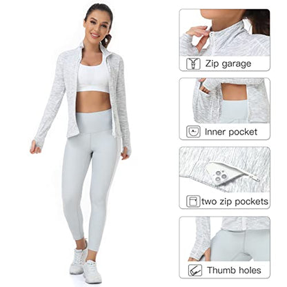 VUTRU Women's Workout Yoga Jacket Full Zip Running Athletic Track Jacket - color: White Space Dye, size: X-Small