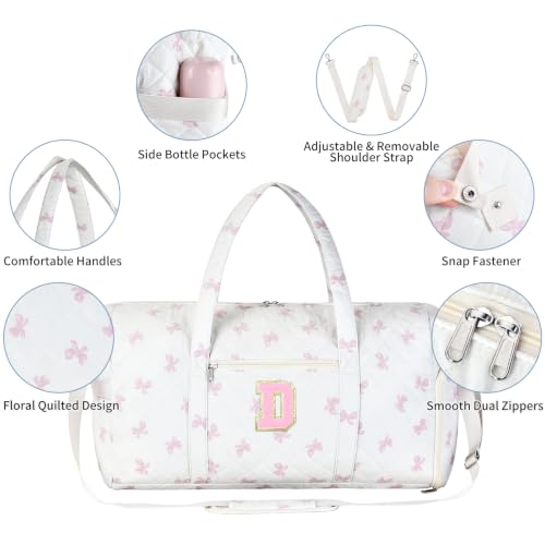 Personalized Quilted Duffle Bag for Travel Gym Weekender Hospital Carry On - color: Pink Bow, size: D