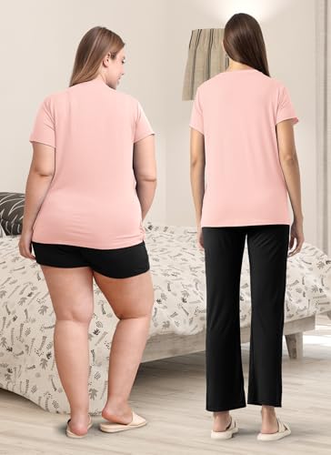 Rnxrbb 3 Piece Postpartum Nursing Pajamas Set Maternity Breastfeeding Pjs - color: 1-light Pink Black, size: X-Large