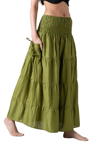 Long Skirts Tiered Maxi Boho Skirt - color: Green Leaf, size: Small-Medium