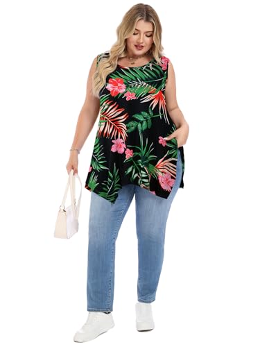 LARACE Womens Plus Size Tank Tops Summer Sleeveless Casual Loose Tunic - color: A-black54, size: 4X