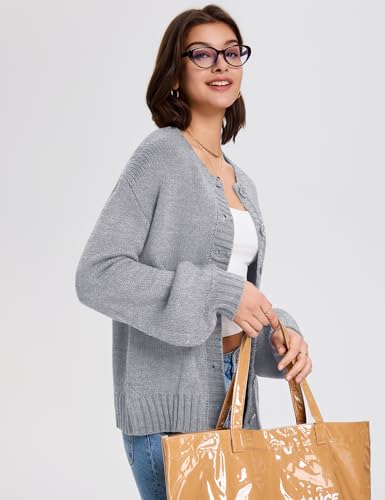 LOMON Womens Chunky Knit Cardigan Oversized Button Front Trend Sweater Tops - color: Light Gray, size: Small