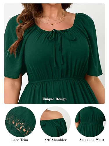 RWJ Women's Plus Size Maxi Dress Short Sleeve Wedding Guest Summer Dresses - color: Green, size: XX-Large Plus