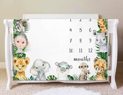 Safari Milestone Blanket, Jungle Animals Baby Growth Chart Monthly Blanket