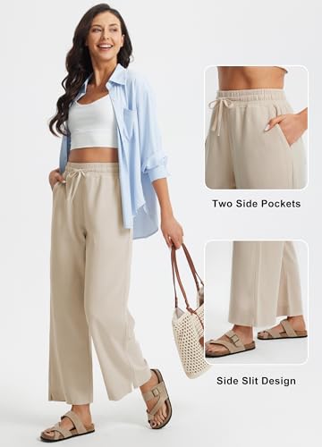 Libin Women's Wide Leg Cotton Linen Pants - color: 01-khaki, size: X-Large