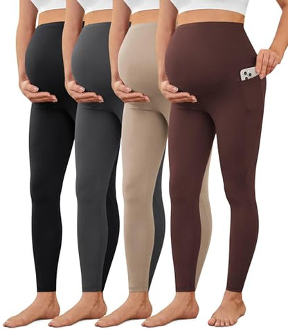 VALANDY Creamlush 2/4 Pack Maternity Leggings with Pockets Over the Belly - color: 4pack - Black/Dark Grey/Khaki/Brown, size: Medium