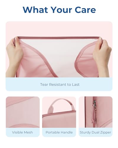 Bagsmart Compression Packing Cubes, Travel Bag Cruise Ship Essentials - color: Light Pink, size: 6 Set