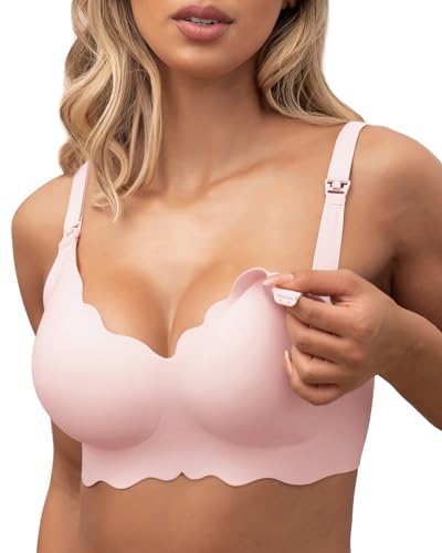 As Fairy Scalloped Nursing Bra Wireless Jelly Support Maternity Bra - color: Oyster Pink, size: Small