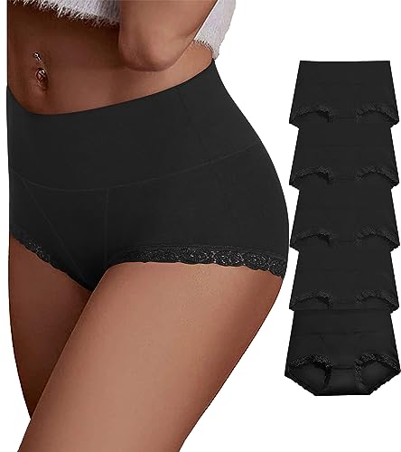 Women's Cotton Underwear,Ladies Soft Stretch Tummy Control Comfy No Muffin Panties Boyshorts - color: Black, size: Medium