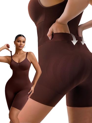 Bathroom Friendly Full Body Shapewear Bodysuit for Women - color: Coffee, size: 3X-Large