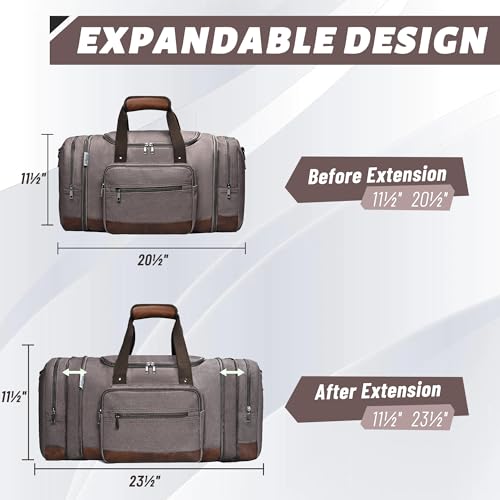 50L Expandable Canvas Duffle Bag Weekender Travel Carry On Gym - color: Grey