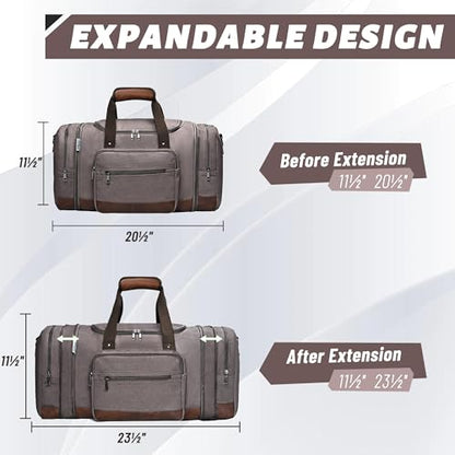 50L Expandable Canvas Duffle Bag Weekender Travel Carry On Gym - color: Grey